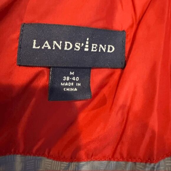 Lands' End Goose Down Men's Puffer Vest Red Gray Tech Pockets Size Medium - Picture 5 of 12